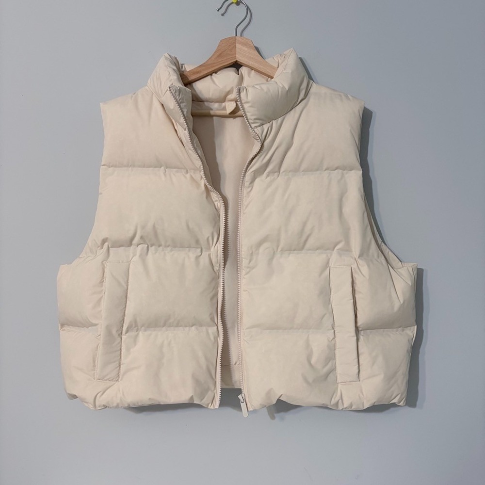 Nuuds Puffer Vest Womens Size XXL Bone Color Down Neutral Full Zip Outdoor